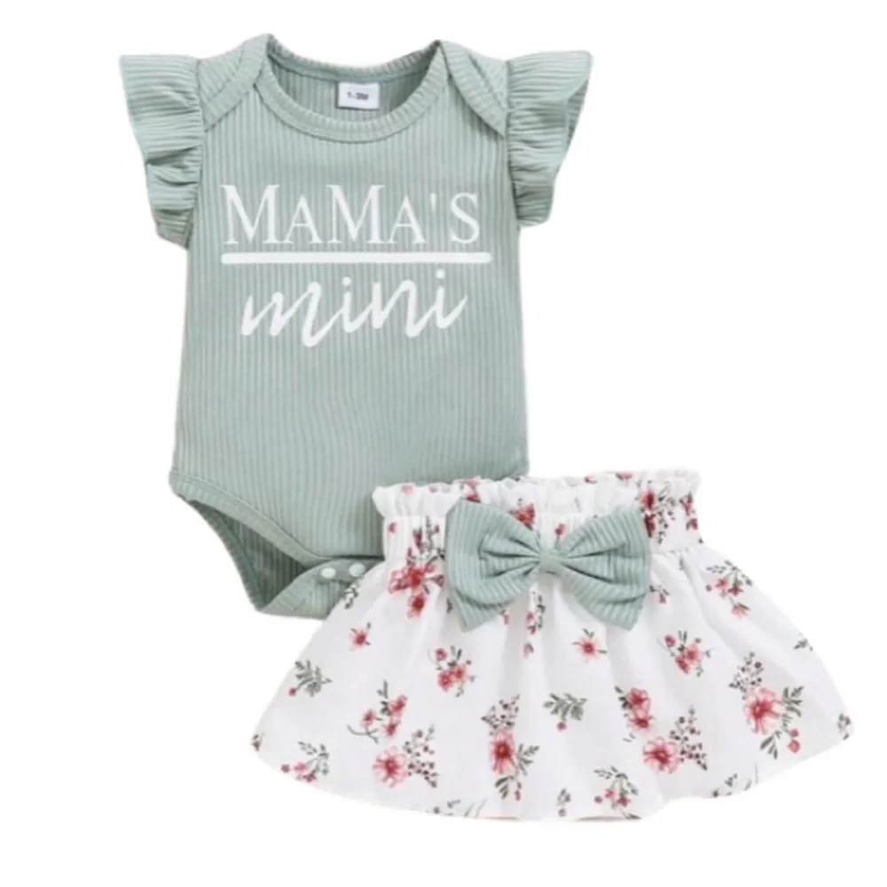 🆕Mama's Mini Baby Matching Outfit Set - Green and White - NEW